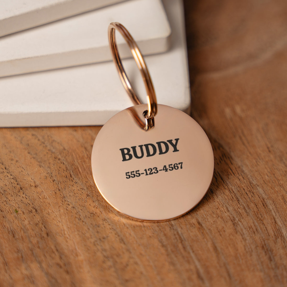 Personalized Pet ID Tag, Custom Engraved Dog Tag with Name and Phone Number, Laser Etched Cat Tag, Gold, Rose Gold or Silver