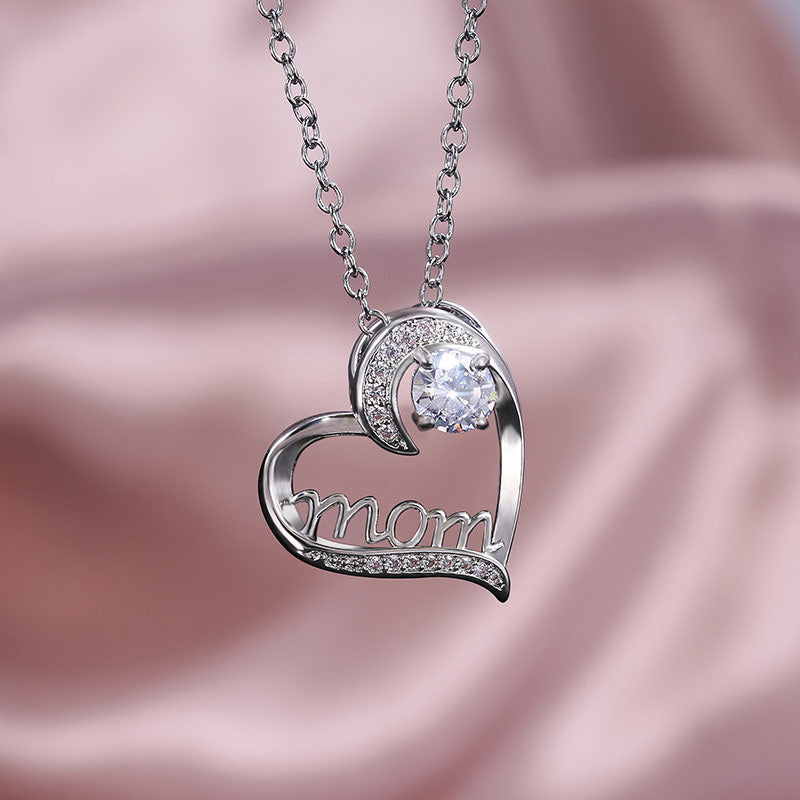 MOM Heart Shaped Zircon Necklace | Keepsake for Mother's Day & Birthday