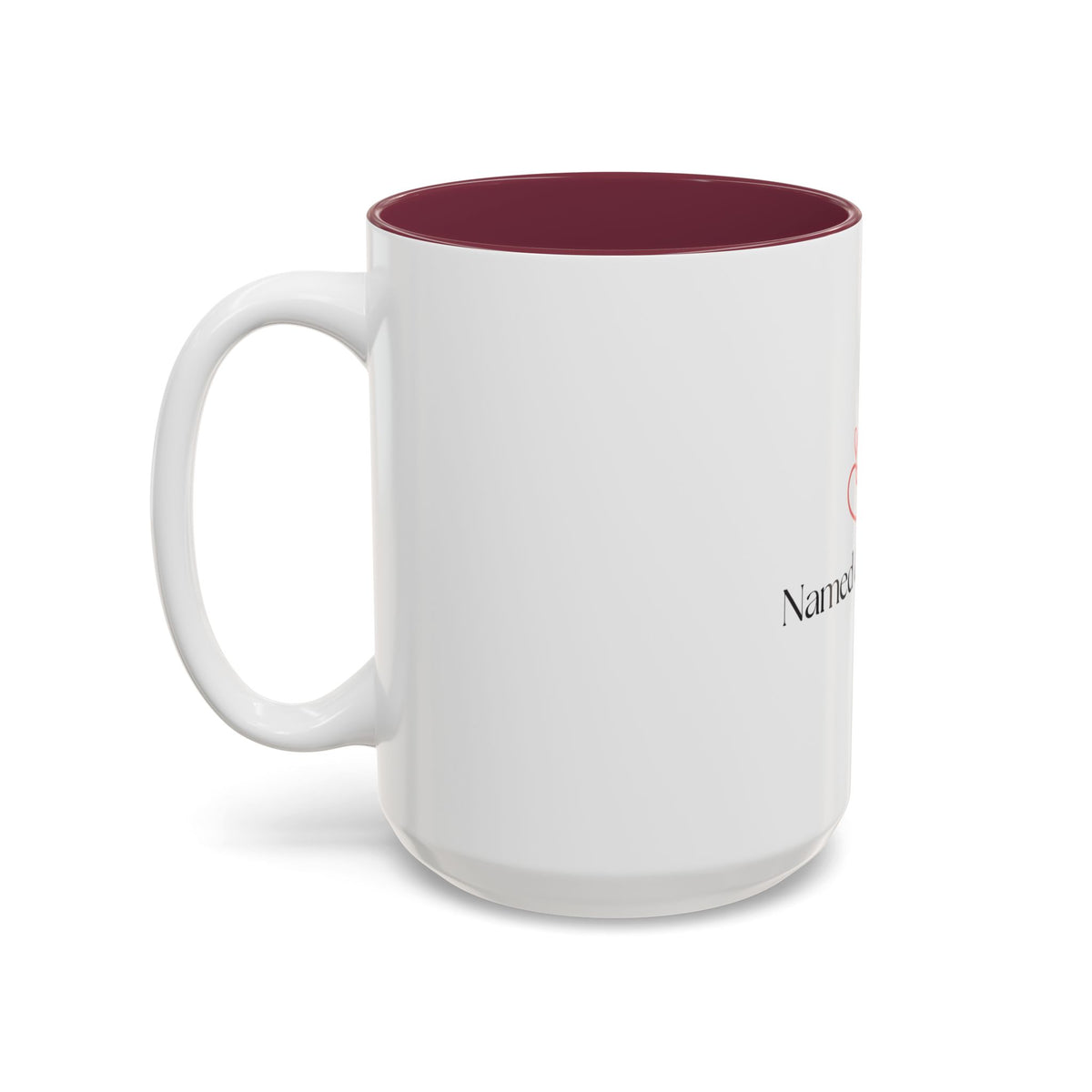 Named & Loved Heart Accent Mug - Two-Tone Coffee Mug 11oz & 15oz, Pink, Red, Maroon, Black