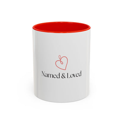 Named & Loved Heart Accent Mug - Two-Tone Coffee Mug 11oz & 15oz, Pink, Red, Maroon, Black