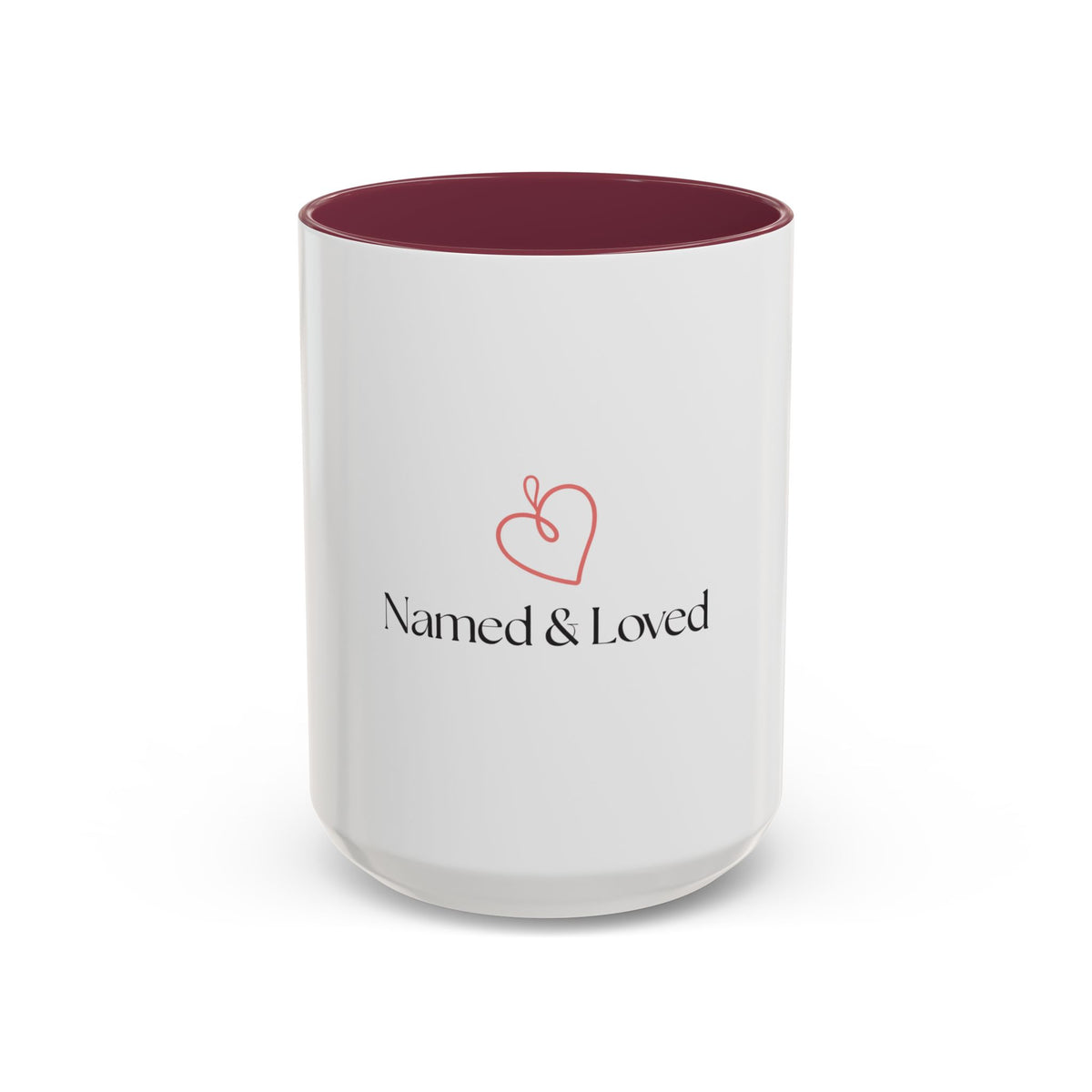 Named & Loved Heart Accent Mug - Two-Tone Coffee Mug 11oz & 15oz, Pink, Red, Maroon, Black