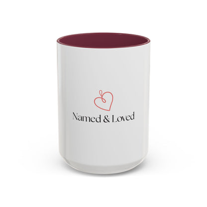 Named & Loved Heart Accent Mug - Two-Tone Coffee Mug 11oz & 15oz, Pink, Red, Maroon, Black