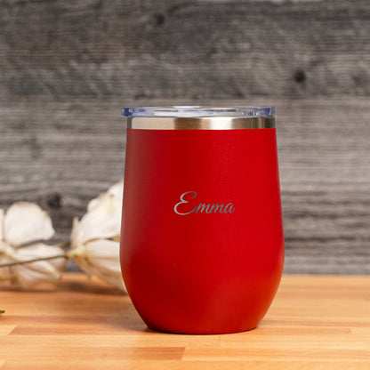 Personalized Wine Tumbler with Name, Custom Etched 12oz Stainless Wine Tumbler, Bridesmaid Gift, Gift for Her, Best Friend, Christmas