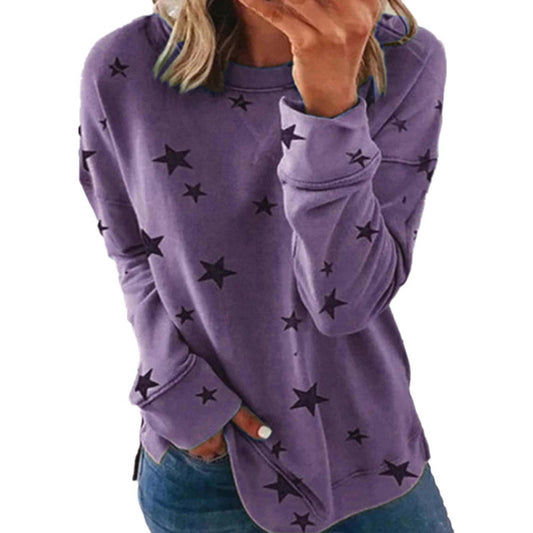 Soft Star Graphic Crewneck Sweatshirt for Women — Casual Loose Fit Pullover