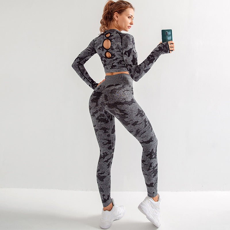 Seamless Camouflage Two-Piece Set | High-Elasticity Yoga & Fitness Outfit