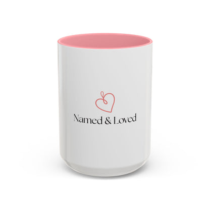 Named & Loved Heart Accent Mug - Two-Tone Coffee Mug 11oz & 15oz, Pink, Red, Maroon, Black