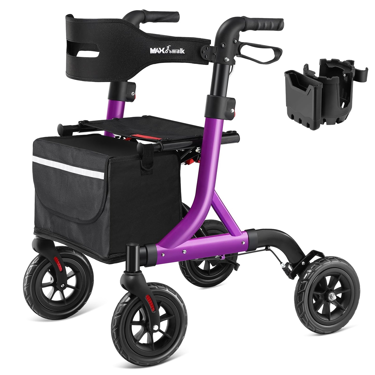MAXWALK Rollator Walker with Seat | 8" Wheels, Foldable & Adjustable for Seniors