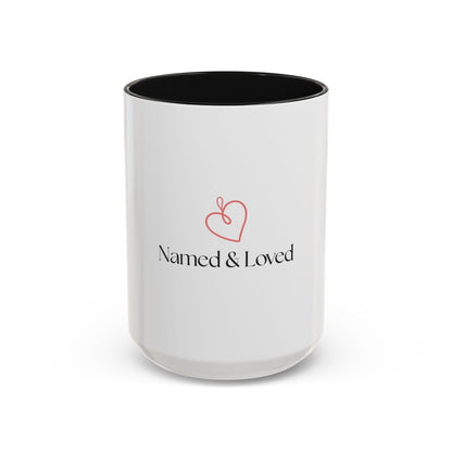 Named & Loved Heart Accent Mug - Two-Tone Coffee Mug 11oz & 15oz, Pink, Red, Maroon, Black