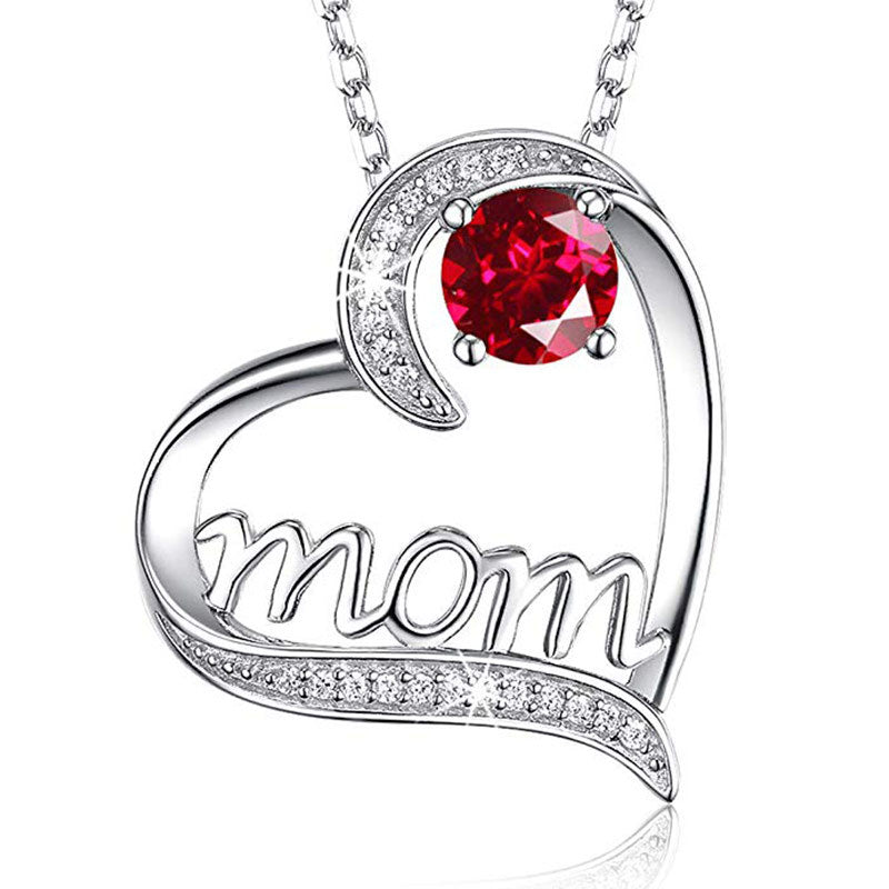 MOM Heart Shaped Zircon Necklace | Keepsake for Mother's Day & Birthday
