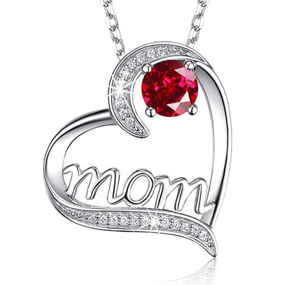 MOM Heart Shaped Zircon Necklace | Keepsake for Mother's Day & Birthday