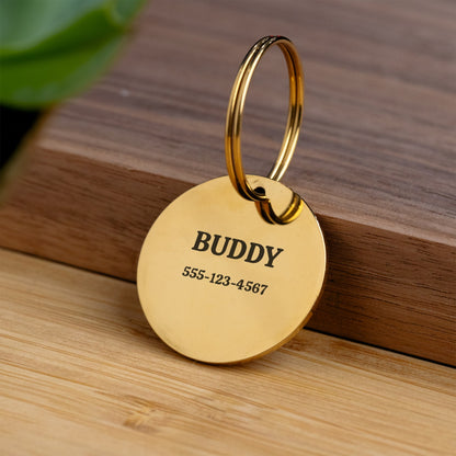 Personalized Pet ID Tag, Custom Engraved Dog Tag with Name and Phone Number, Laser Etched Cat Tag, Gold, Rose Gold or Silver