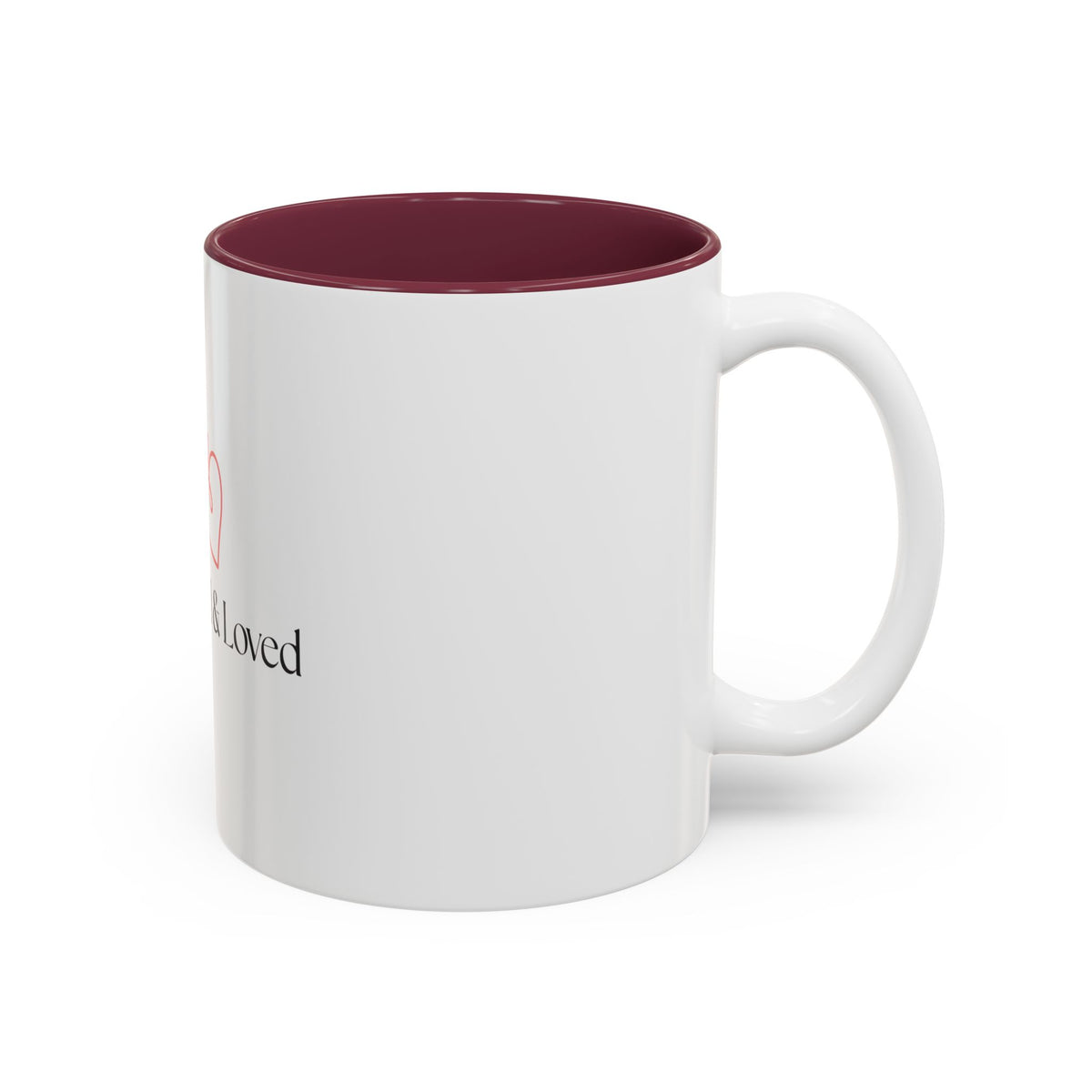 Named & Loved Heart Accent Mug - Two-Tone Coffee Mug 11oz & 15oz, Pink, Red, Maroon, Black