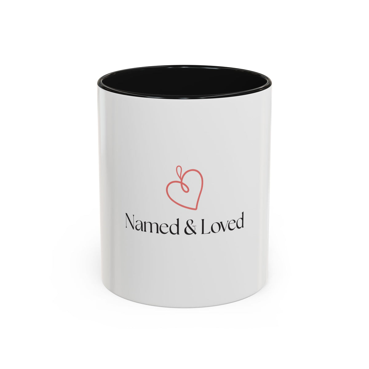 Named & Loved Heart Accent Mug - Two-Tone Coffee Mug 11oz & 15oz, Pink, Red, Maroon, Black