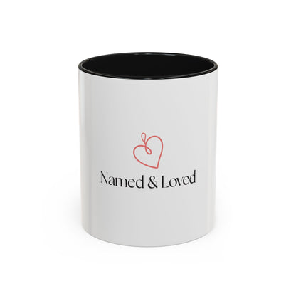 Named & Loved Heart Accent Mug - Two-Tone Coffee Mug 11oz & 15oz, Pink, Red, Maroon, Black