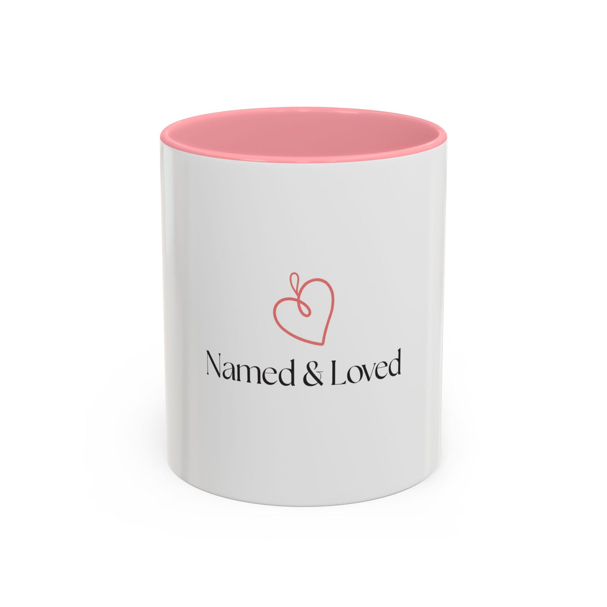 Named & Loved Heart Accent Mug - Two-Tone Coffee Mug 11oz & 15oz, Pink, Red, Maroon, Black