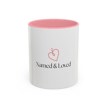 Named & Loved Heart Accent Mug - Two-Tone Coffee Mug 11oz & 15oz, Pink, Red, Maroon, Black