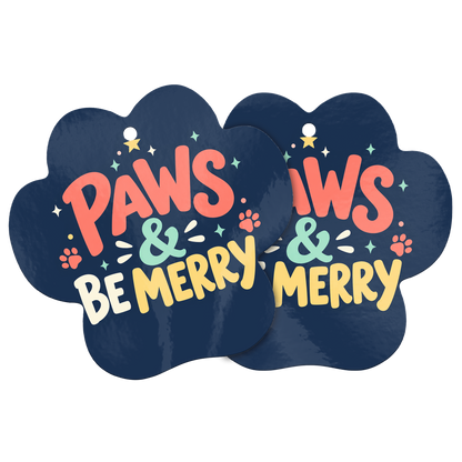 Back of the Paws & Be Merry paw print ornament, printed on both sides