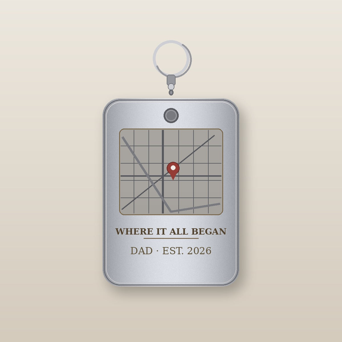 Engraved map dog tag keychain for Dad - Where It All Began, Father's Day 2026