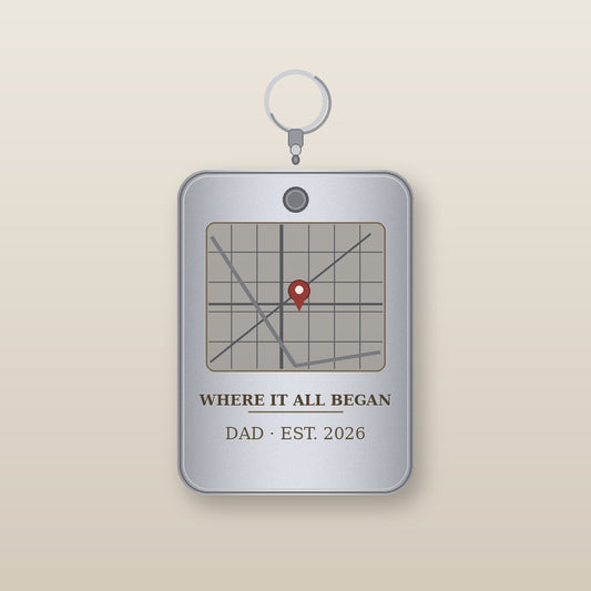 Engraved map dog tag keychain for Dad - Where It All Began, Father's Day 2026