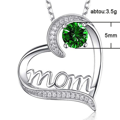MOM Heart Shaped Zircon Necklace | Keepsake for Mother's Day & Birthday