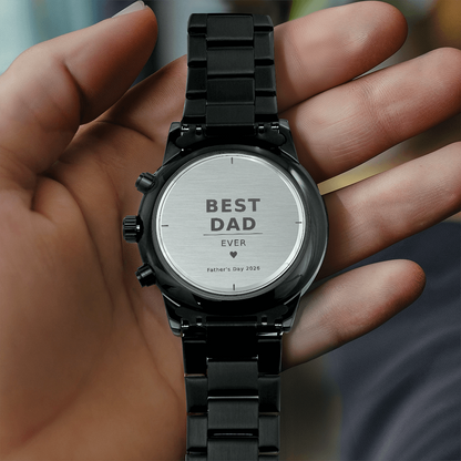 Dad's Personalized Engraved Black Chronograph Watch - Father's Day Gift
