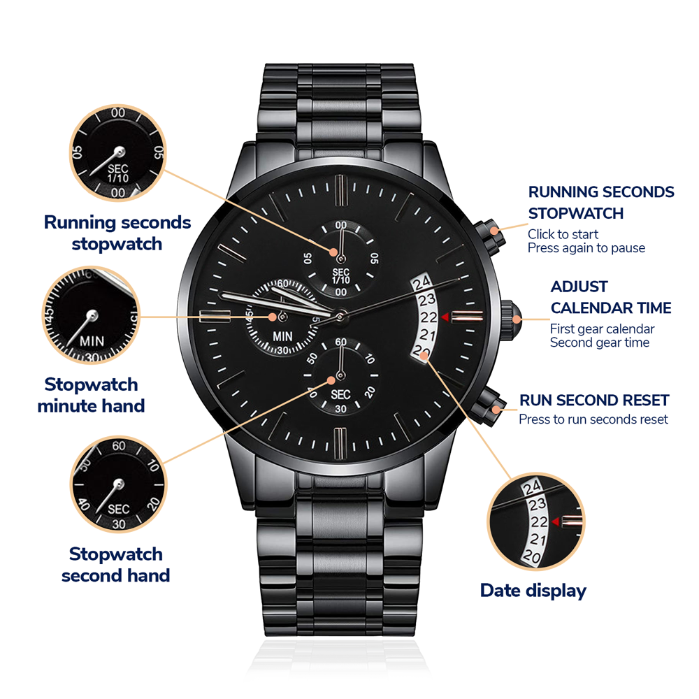 Dad's Personalized Engraved Black Chronograph Watch - Father's Day Gift
