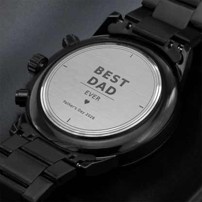 Dad's Personalized Engraved Black Chronograph Watch - Father's Day Gift
