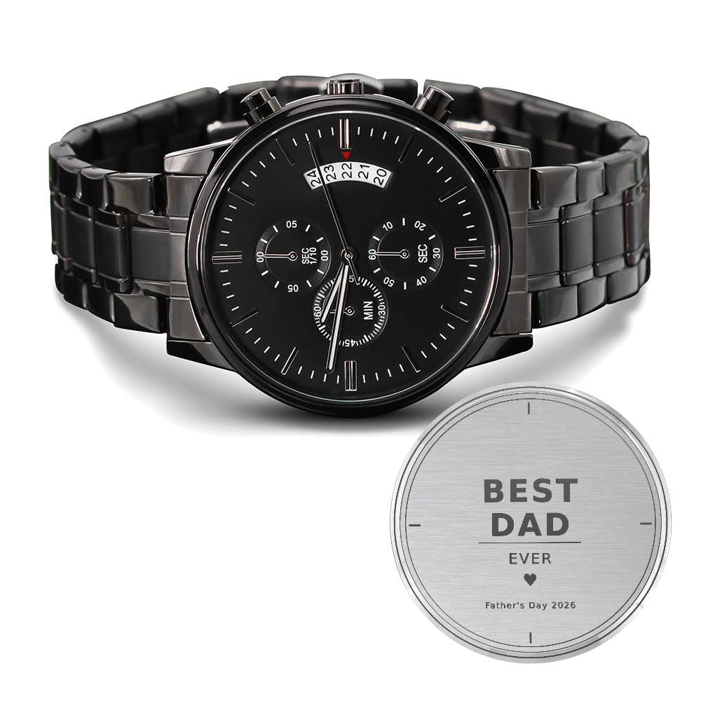 Dad's Personalized Engraved Black Chronograph Watch - Father's Day Gift