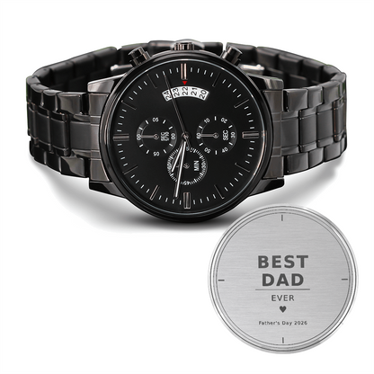 Dad's Personalized Engraved Black Chronograph Watch - Father's Day Gift