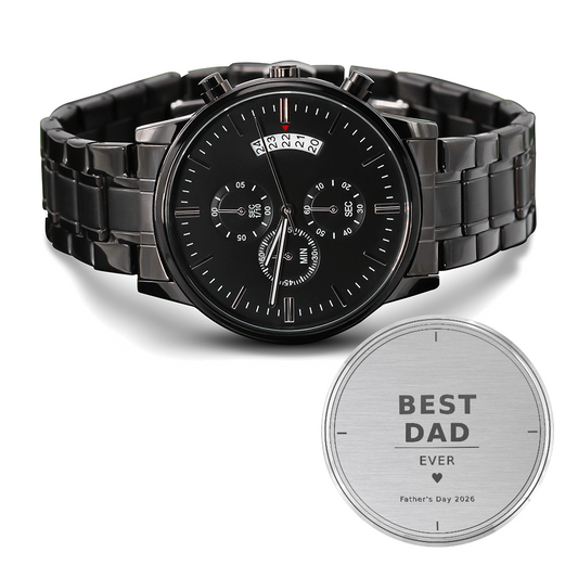 Dad's Personalized Engraved Black Chronograph Watch - Father's Day Gift