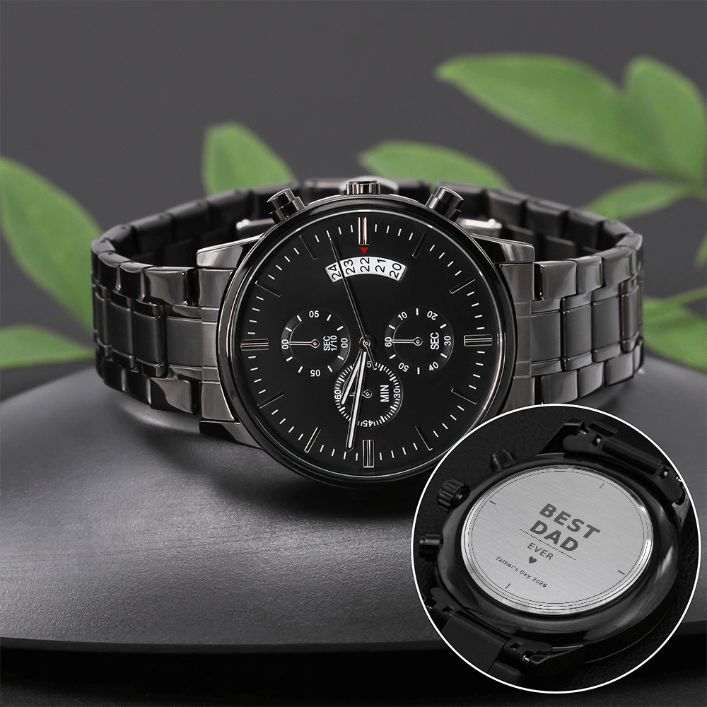Dad's Personalized Engraved Black Chronograph Watch - Father's Day Gift
