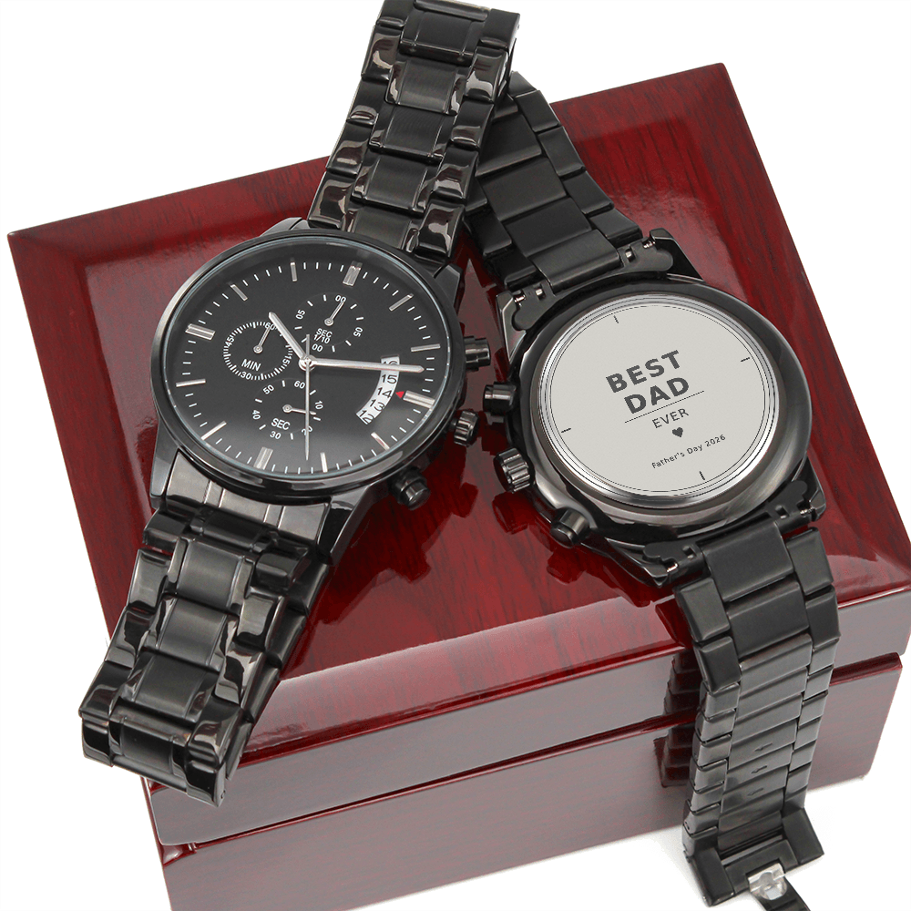 Dad's Personalized Engraved Black Chronograph Watch - Father's Day Gift