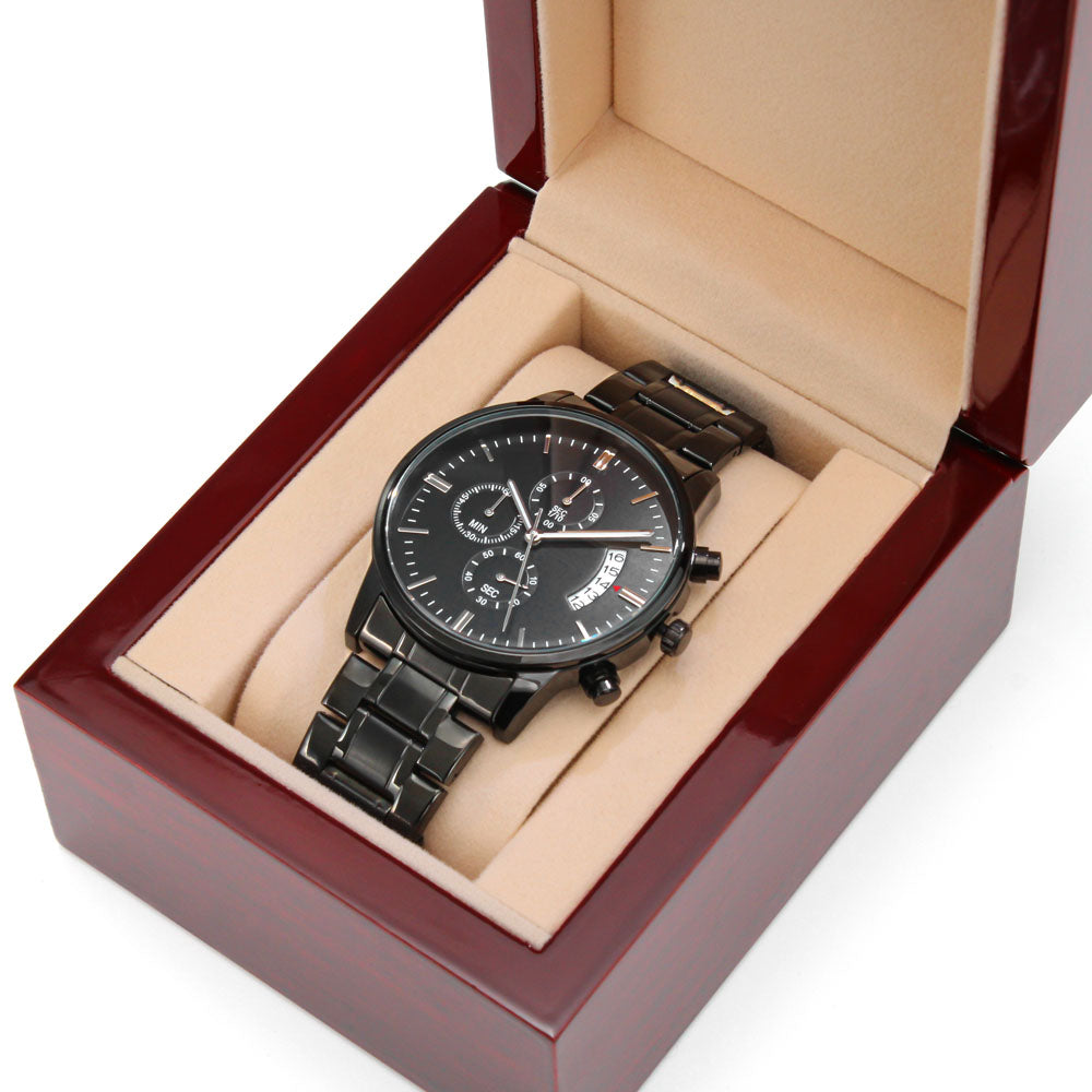 Dad's Personalized Engraved Black Chronograph Watch - Father's Day Gift