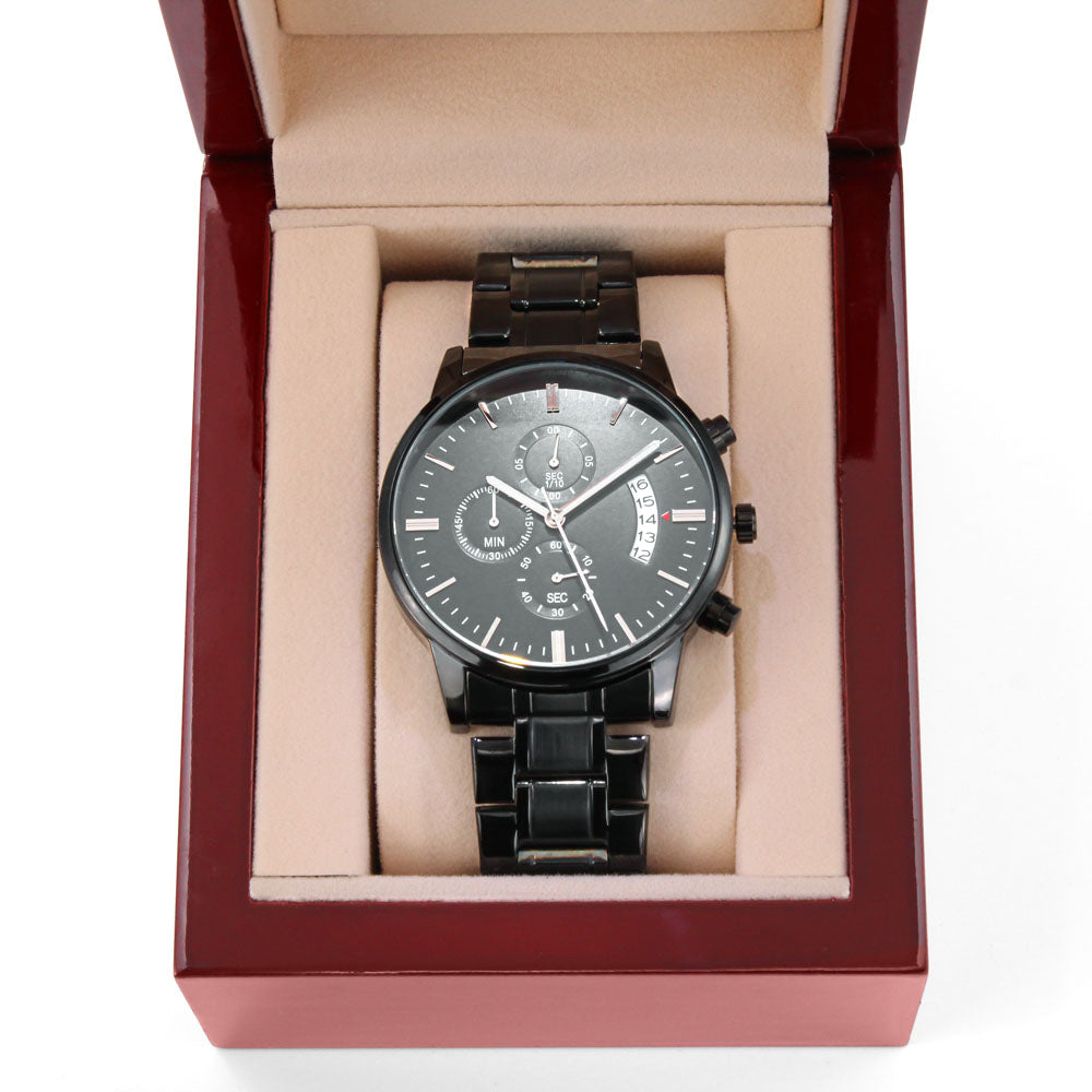Dad's Personalized Engraved Black Chronograph Watch - Father's Day Gift