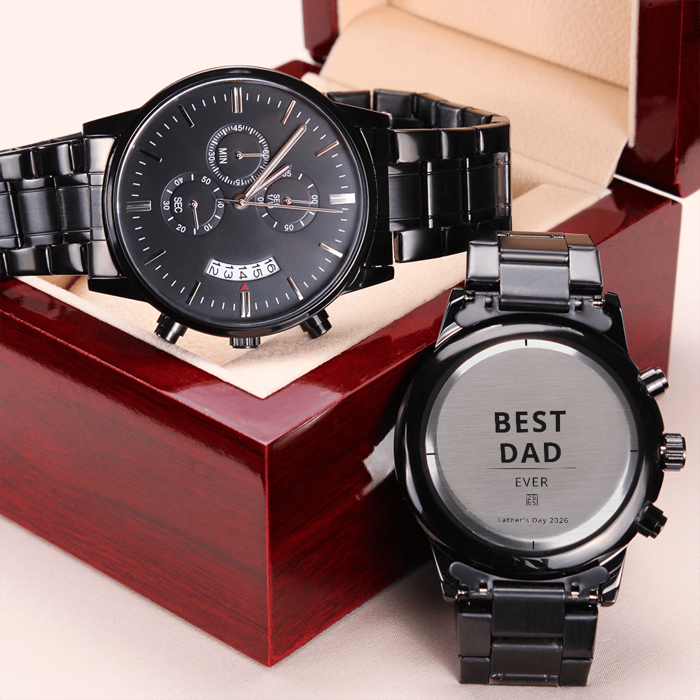 Dad's Personalized Engraved Black Chronograph Watch - Father's Day Gift