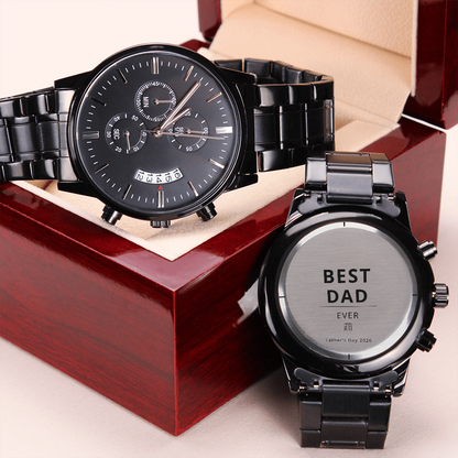 Dad's Personalized Engraved Black Chronograph Watch - Father's Day Gift