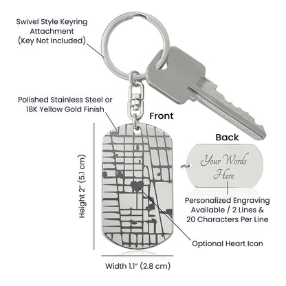 Celebrate life's most special locations with this stunning Engraved Dog Tag Map Keychain