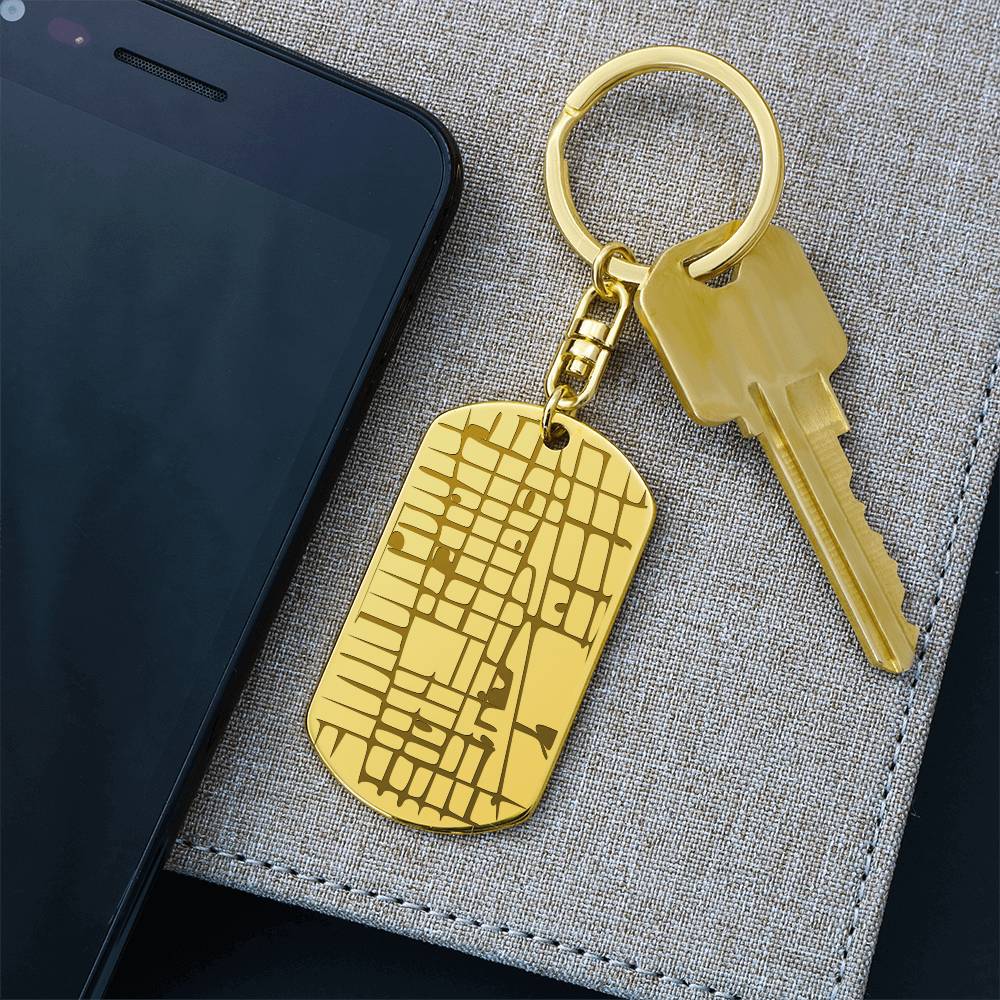 Celebrate life's most special locations with this stunning Engraved Dog Tag Map Keychain