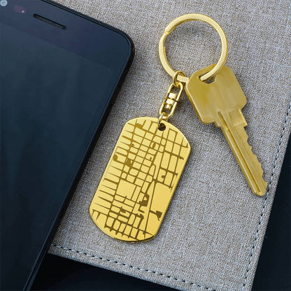 Celebrate life's most special locations with this stunning Engraved Dog Tag Map Keychain