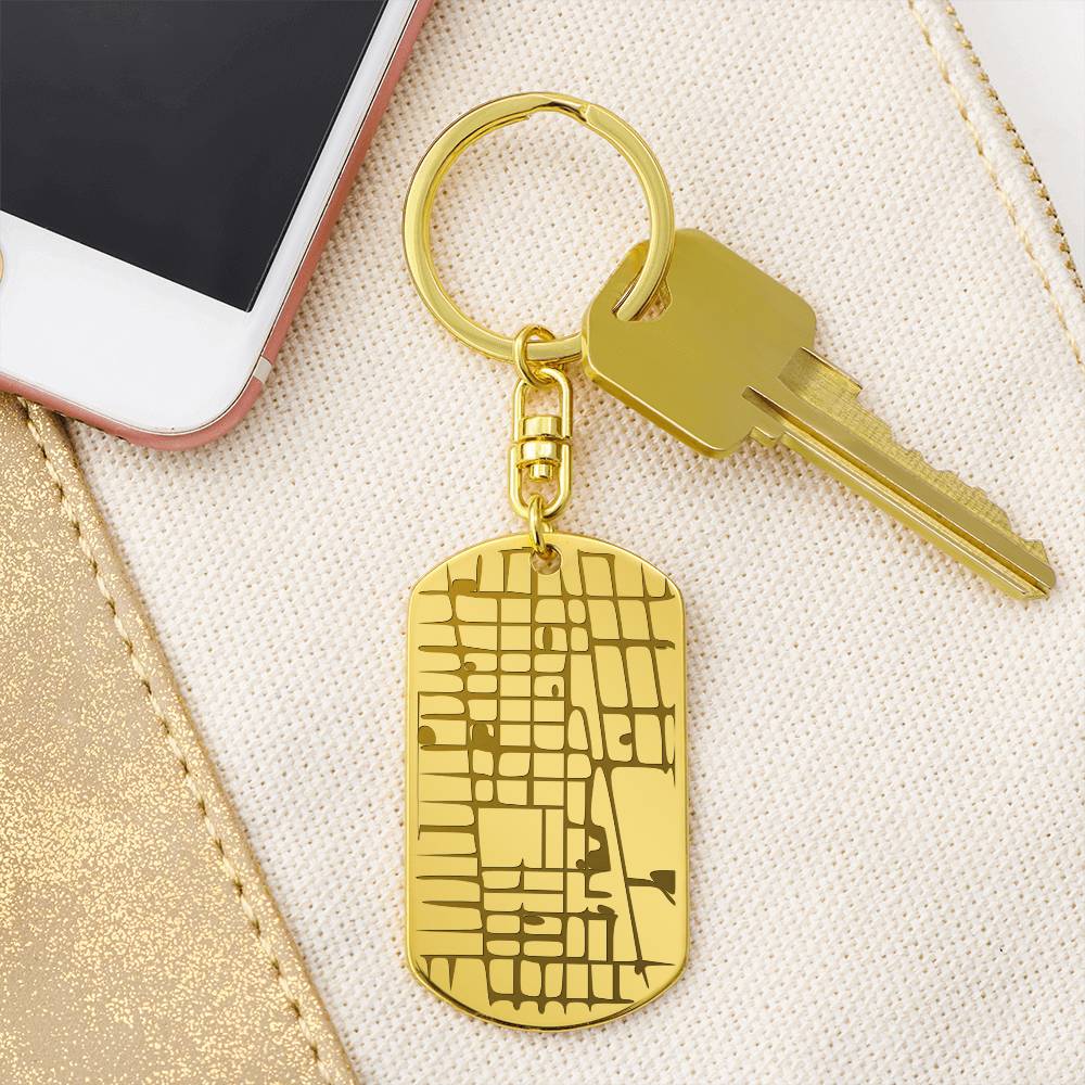 Celebrate life's most special locations with this stunning Engraved Dog Tag Map Keychain