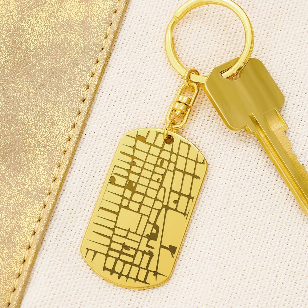 Celebrate life's most special locations with this stunning Engraved Dog Tag Map Keychain