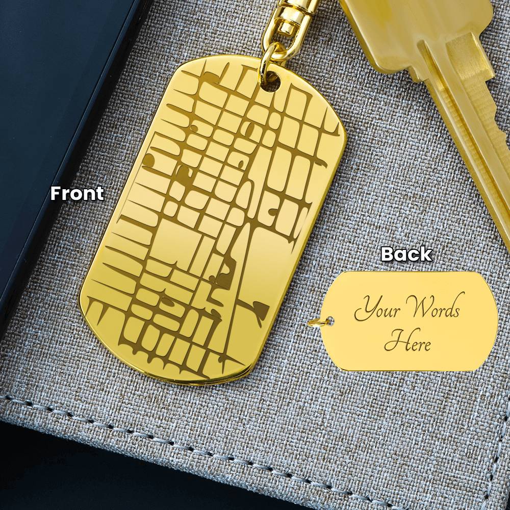 Celebrate life's most special locations with this stunning Engraved Dog Tag Map Keychain