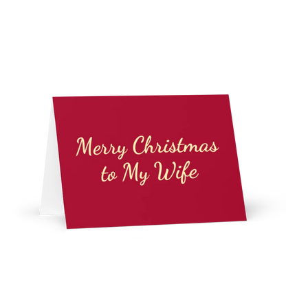 Red Merry Christmas to My Wife greeting card with cream script lettering