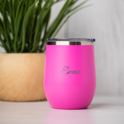 Personalized Wine Tumbler with Name, Custom Etched 12oz Stainless Wine Tumbler, Bridesmaid Gift, Gift for Her, Best Friend, Christmas