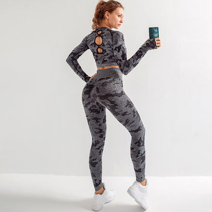 Seamless Camouflage Two-Piece Set | High-Elasticity Yoga & Fitness Outfit