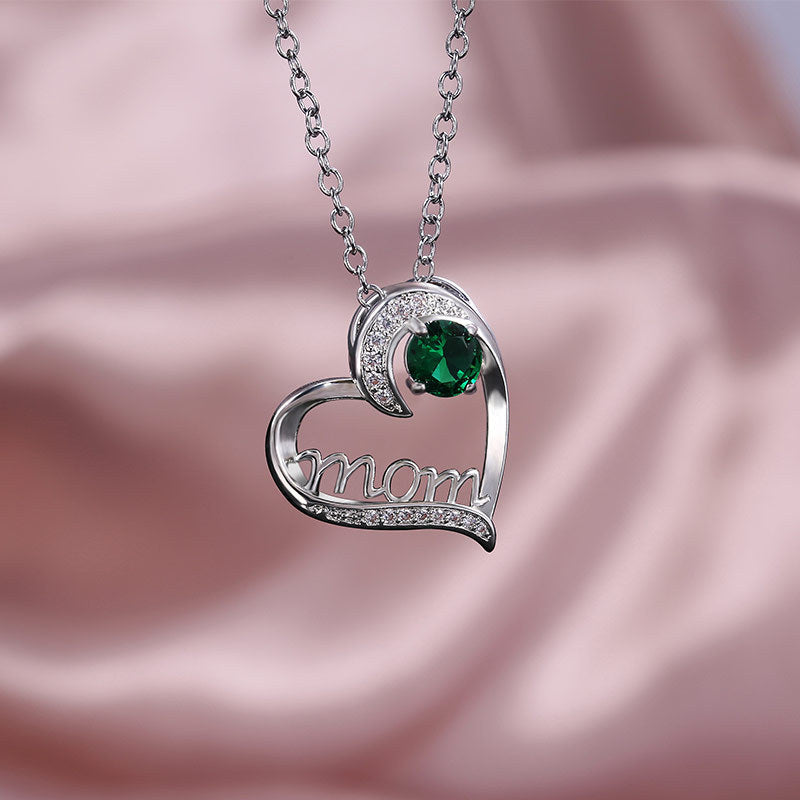 MOM Heart Shaped Zircon Necklace | Keepsake for Mother's Day & Birthday