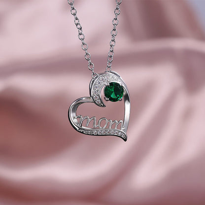 MOM Heart Shaped Zircon Necklace | Keepsake for Mother's Day & Birthday