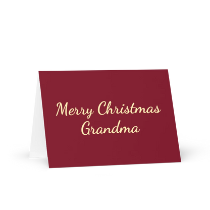 Burgundy Merry Christmas Grandma greeting card with cream script lettering