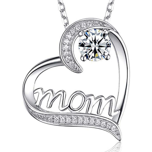 MOM Heart Shaped Zircon Necklace | Keepsake for Mother's Day & Birthday