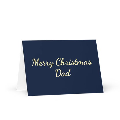Navy Merry Christmas Dad greeting card with cream script lettering